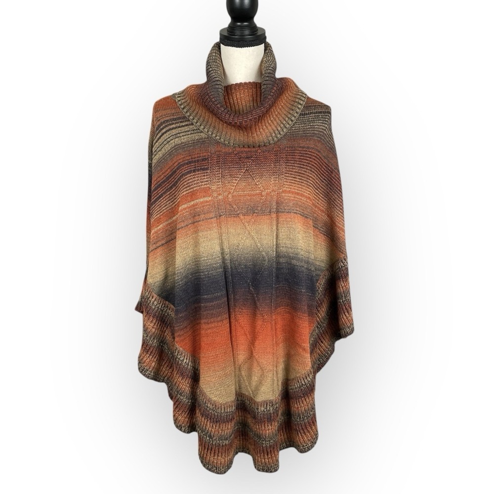 Baciano Bacci Southwest Print Cowl Neck Sweater Cape Womens M Boho Autumn Layers